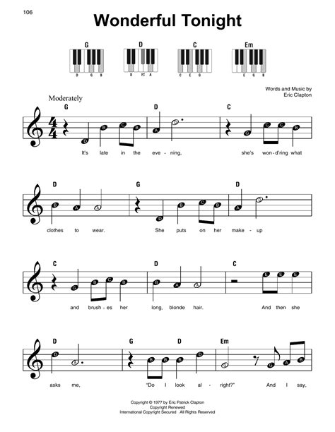 Eric Clapton Wonderful Tonight Sheet Music For Beginners In C Major