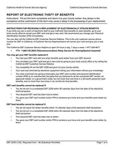 Form Ebt2259 Download Fillable Pdf Or Fill Online Report Of Electronic