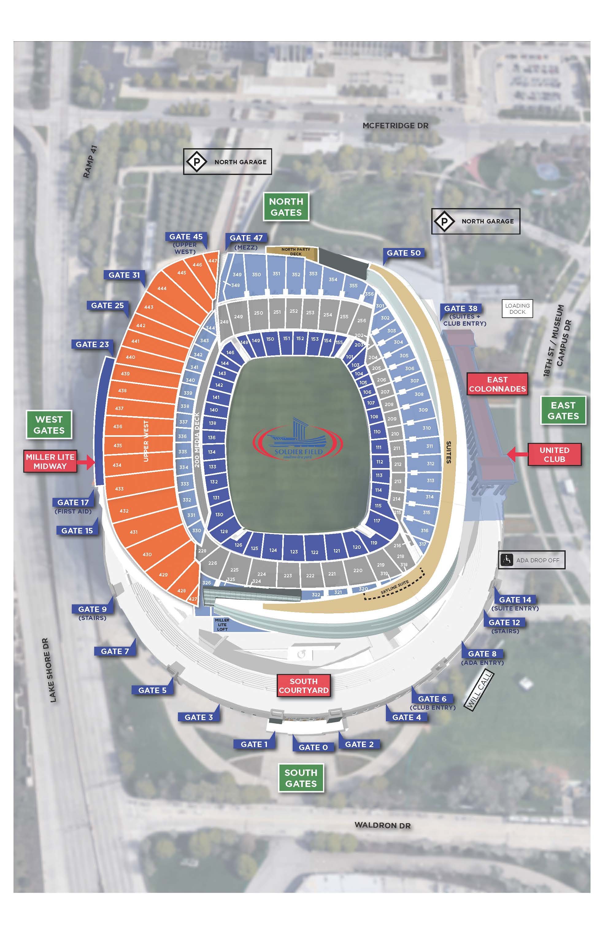 Soldier Field Seating Plan Tickets Price And Booking Parking Map